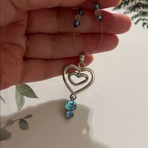 Silver Heart Pendant Necklace with Blue Accents